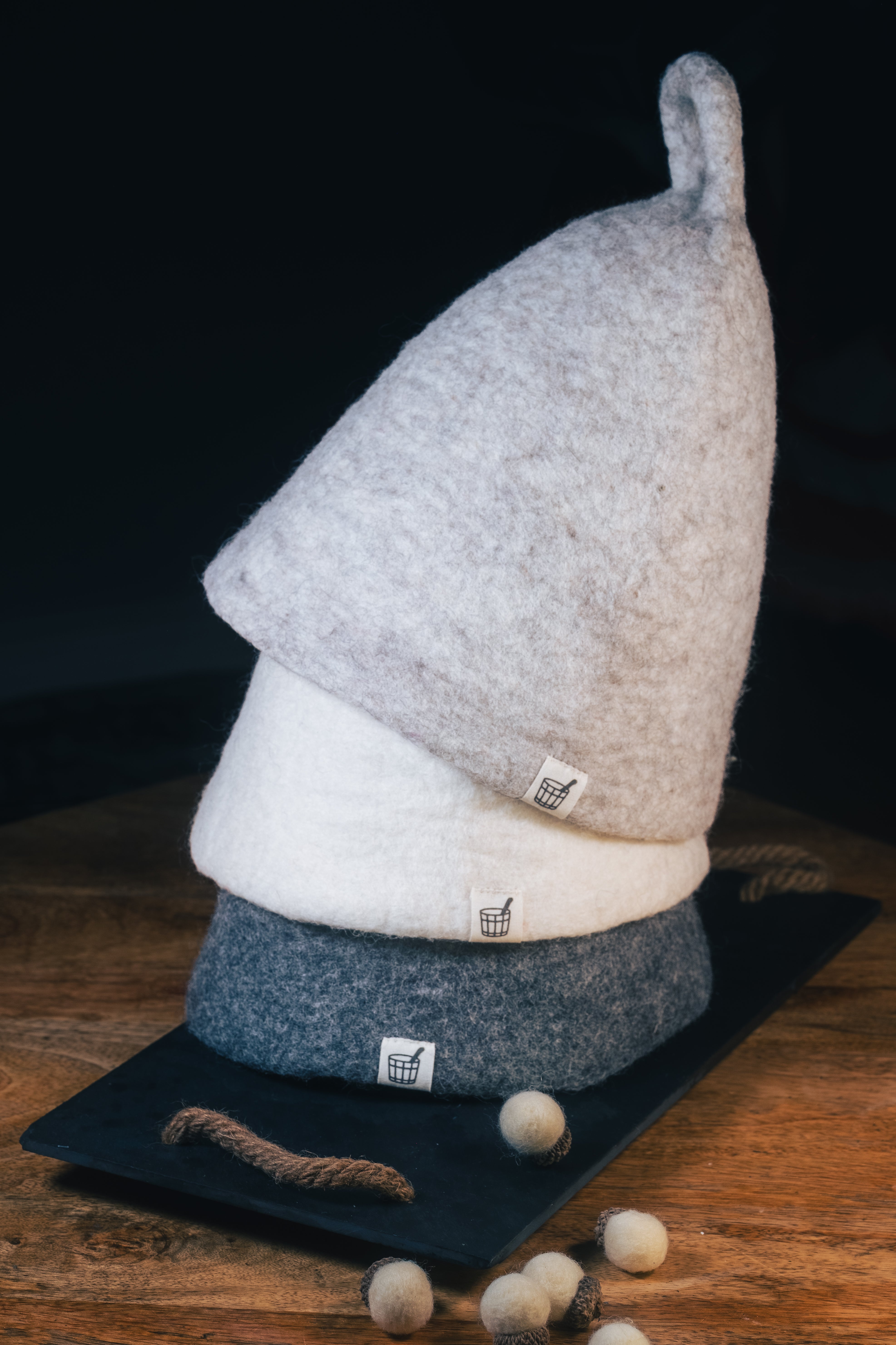 three premium sauna hats showing colour variations