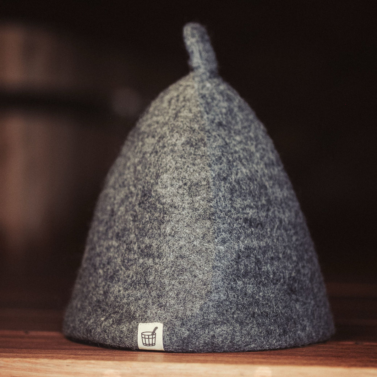Volcanic Grey wool sauna hat by Cult of Sauna, hand-felted in dense charcoal wool felt